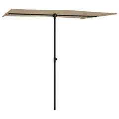 Taupe rectangular garden parasol with black aluminum pole, 6.6 by 4.9 feet.