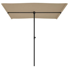 Taupe rectangular garden parasol with black aluminum pole, measuring 6.6 by 4.9 feet.