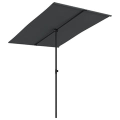 Black rectangular garden parasol with aluminum pole, 6.6 by 4.9 feet.