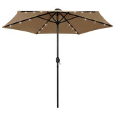 Taupe 106.3-inch garden parasol with solar LED lights on the canopy and crank pole.