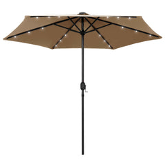 Taupe 106.3-inch garden parasol with solar LED lights on the canopy and crank pole.