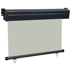 Gray balcony side awning with UV-resistant screen, 33.5x98.4 inches, mounted on wall brackets.