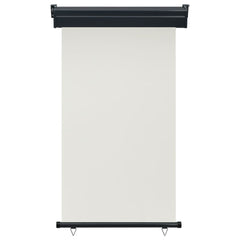 Cream balcony side awning, 41.3x98.4 inches, UV-resistant polyester screen on black roller.