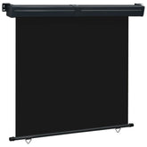 Black Bostome balcony side awning, 65x98.4 inches, retracted with roller.