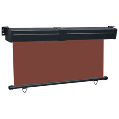 Brown 65x98.4-inch balcony side awning with black frame and roller.