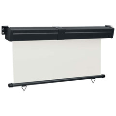 Cream balcony side awning with black aluminum roller and UV-resistant fabric, 68.9x98.4 inches.