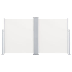 Cream retractable double-side patio awning, 66.9x236.2 inches, with vertical supports.