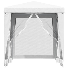 White 6.6x6.6 ft party tent with four mesh sidewalls and zipped entrance for outdoor use