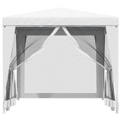 White 8.2x8.2-foot party tent with four mesh sidewalls and sturdy frame.