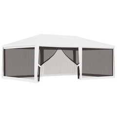 White 13.1'x19.7' party tent with peaked roof and four mesh sidewalls.