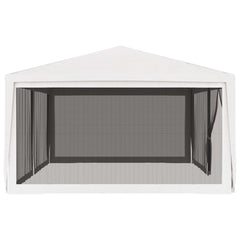 White 13.1'x19.7' party tent with four mesh sidewalls and open entrance.