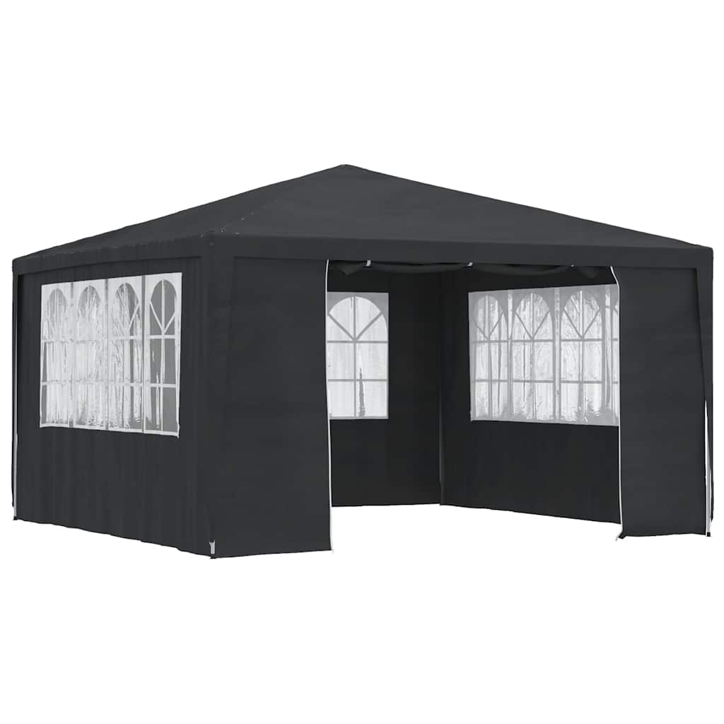 Anthracite 13.1x13.1 ft party tent with zip-up sidewalls and window panels.