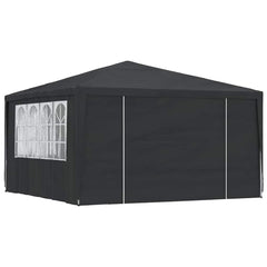 Anthracite PE party tent, 13.1x13.1 ft, with sidewalls and window panels.