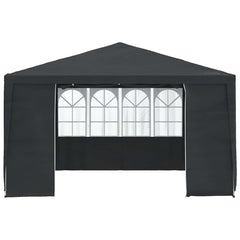 Anthracite PE party tent, 13.1x13.1 ft, with zip-up sidewalls and arched windows.