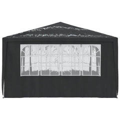 A 13.1x13.1 ft anthracite PE party tent with zip-up sidewalls and arched window panels.