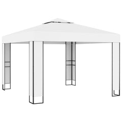 White 9.8x9.8 ft steel gazebo with double roof and powder-coated frame for outdoor use