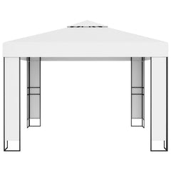 White 9.8x9.8 ft double roof steel gazebo with powder-coated frame.