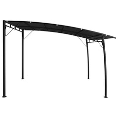 Anthracite garden sunshade awning with curved black frame and fabric canopy, measuring 118x118x100 inches.