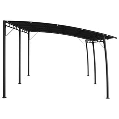 Anthracite garden sunshade awning with curved black steel frame and canopy, measuring 236x118x100 inches.