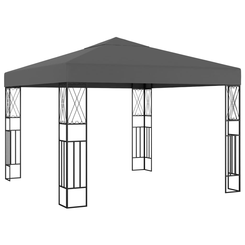 Anthracite steel frame gazebo with polyester canopy and decorative cross detailing, 9.8x9.8 ft.