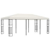 Cream polyester roof on steel frame gazebo, 9.8'x19.6', with decorative posts.