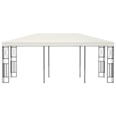 Cream polyester canopy steel gazebo with decorative black frame, 9.8 by 19.6 feet.