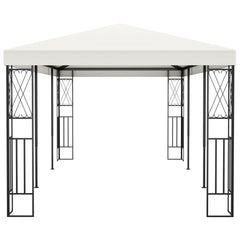 Cream polyester canopy on black steel frame gazebo, 9.8'x19.6'.