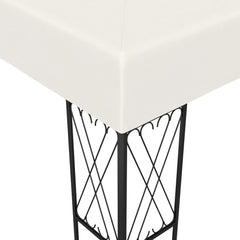 Cream polyester gazebo with black steel frame and decorative cross legs, 9.8'x19.6'.