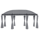 Anthracite steel gazebo with eight tied curtains and a large gray polyester roof.