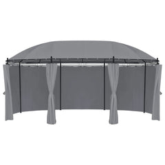 Anthracite gray gazebo with curved roof, steel frame, and removable curtains, measuring 204.7x137.4x100.4 inches.