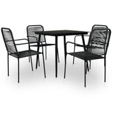 Dining Set Black Cotton Rope, Powder-Coated Steel, Tempered Glass