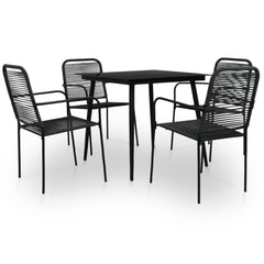 Dining Set Black Cotton Rope, Powder-Coated Steel, Tempered Glass