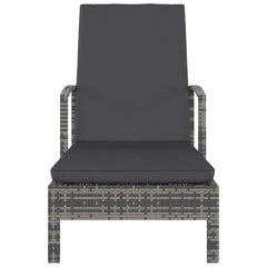 Sun Lounger Grey PE Rattan Large Adjustable Backrest