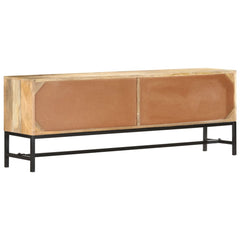 TV Cabinet Brown and Black Solid Mango Wood and Powder-Coated Steel