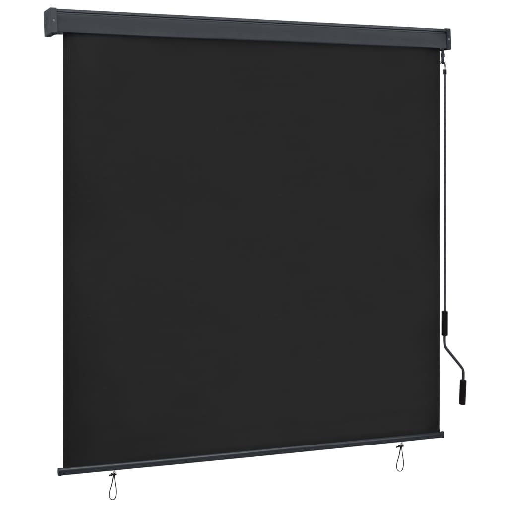 Anthracite outdoor roller blind with hand crank, measuring 66.9x98.4 inches, blocks UV rays.