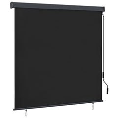 Anthracite outdoor roller blind with hand crank, measuring 66.9x98.4 inches, blocks UV rays.