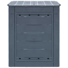 Set of three gray plastic garden composters with vented lids and rattan texture design.