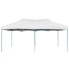 White 10x20 ft folding party tent with steel frame, viewed from the front.