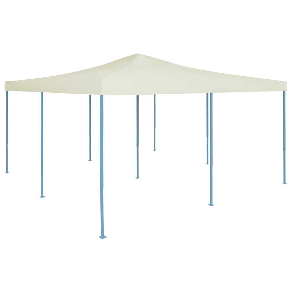 Cream folding gazebo with blue metal frame, 16.4x16.4 ft, UV-resistant canopy