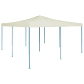 Cream folding gazebo with blue metal frame, 16.4x16.4 ft, UV-resistant canopy