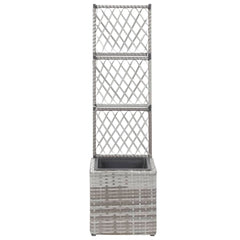 Gray poly rattan trellis raised bed planter with integrated pot and vine support.