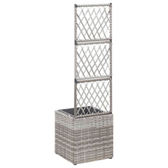 Gray poly rattan trellis raised bed planter with integrated pot and vine support.