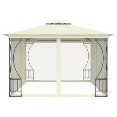 Cream gazebo with nets, steel frame, 9.8'x13.1'x8.7' size.