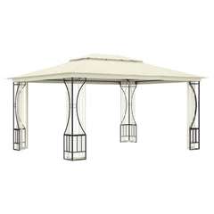 Cream gazebo with steel frame and nets, measuring 9.8 by 13.1 feet with 8.7-foot height.