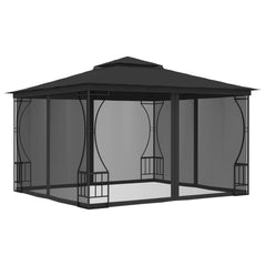 Anthracite gazebo with mosquito nets, measuring 9.8'x9.8'x8.7'.