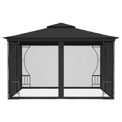Anthracite steel gazebo with mosquito nets, 9.8'x9.8'x8.7', for outdoor protection.