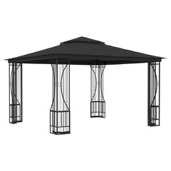 Anthracite square gazebo with metal frame, peaked roof, and mosquito nets, 9.8'x9.8'x8.7'.