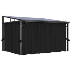 Anthracite gazebo with curtains, measuring 13.3'x9.6', made of aluminum and steel.