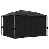 Anthracite Bostome gazebo with curtains, aluminum frame, polycarbonate roof, 157.5x118.1x104.3 inches.