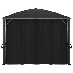 Anthracite gazebo with black curtains, measuring 157.5x118.1x104.3 inches.